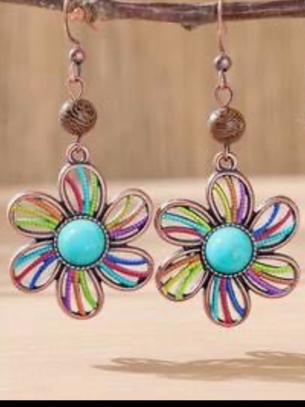 Multicolor Flower Drop Earrings with Turquoise Center